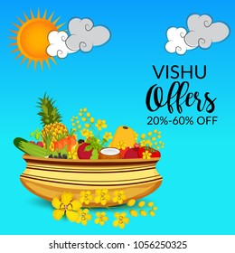 Vector illustration of a Background for Traditional Indian Festival Vishu Celebration in Kerala India.