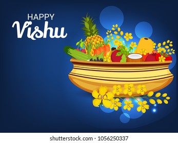 Vector illustration of a Background for Traditional Indian Festival Vishu Celebration in Kerala India.