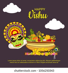 Vector illustration of a Background for Traditional Indian Festival Vishu Celebration in Kerala India.