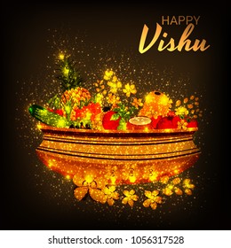 Vector illustration of a Background for Traditional Indian Festival Happy Vishu Celebrated in Kerala India.