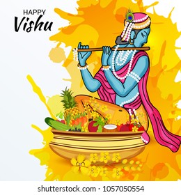 Vector illustration of a Background for Traditional Indian Festival Happy Vishu Celebrated in Kerala India.