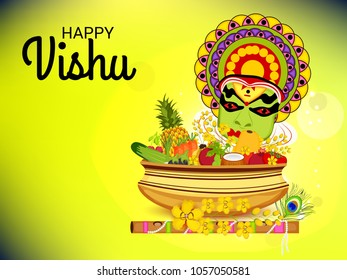 Vector illustration of a Background for Traditional Indian Festival Happy Vishu Celebrated in Kerala India.