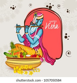 Vector illustration of a Background for Traditional Indian Festival Happy Vishu Celebrated in Kerala India.