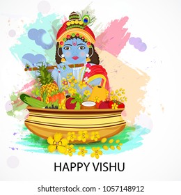 Vector illustration of a Background for Traditional Indian Festival Happy Vishu Celebrated in Kerala India.