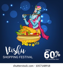 Vector illustration of a Background for Traditional Indian Festival Happy Vishu Celebrated in Kerala India.