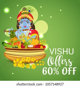 Vector illustration of a Background for Traditional Indian Festival Happy Vishu Celebrated in Kerala India.