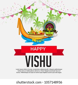 Vector illustration of a Background for Traditional Indian Festival Happy Vishu Celebrated in Kerala India.