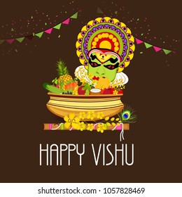 Vector illustration of a Background for Traditional Indian Festival Happy Vishu Celebrated in Kerala India.
