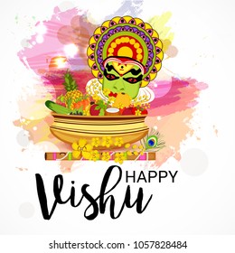 Vector illustration of a Background for Traditional Indian Festival Happy Vishu Celebrated in Kerala India.