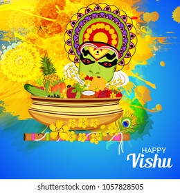 Vector illustration of a Background for Traditional Indian Festival Happy Vishu Celebrated in Kerala India.