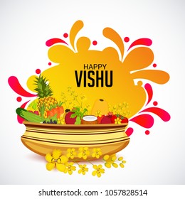 Vector illustration of a Background for Traditional Indian Festival Happy Vishu Celebrated in Kerala India.