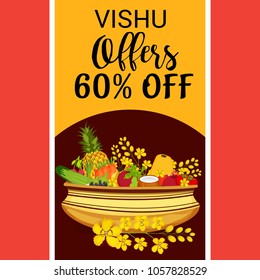 Vector illustration of a Background for Traditional Indian Festival Happy Vishu Celebrated in Kerala India.