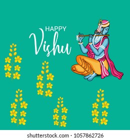 Vector illustration of a Background for Traditional Indian Festival Happy Vishu Celebrated in Kerala India.