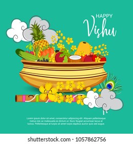 Vector illustration of a Background for Traditional Indian Festival Happy Vishu Celebrated in Kerala India.