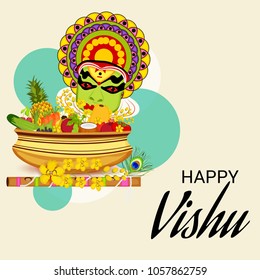 Vector illustration of a Background for Traditional Indian Festival Happy Vishu Celebrated in Kerala India.
