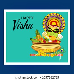 Vector illustration of a Background for Traditional Indian Festival Happy Vishu Celebrated in Kerala India.