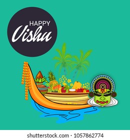 Vector illustration of a Background for Traditional Indian Festival Happy Vishu Celebrated in Kerala India.