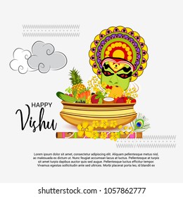 Vector illustration of a Background for Traditional Indian Festival Happy Vishu Celebrated in Kerala India.