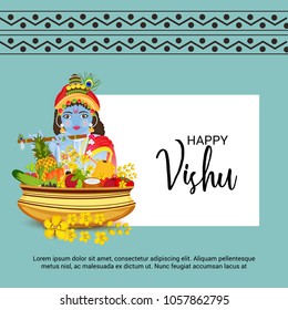 Vector illustration of a Background for Traditional Indian Festival Happy Vishu Celebrated in Kerala India.