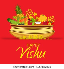 Vector illustration of a Background for Traditional Indian Festival Happy Vishu Celebrated in Kerala India.