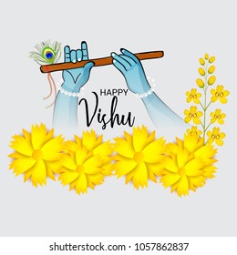 Vector illustration of a Background for Traditional Indian Festival Happy Vishu Celebrated in Kerala India.