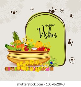 Vector illustration of a Background for Traditional Indian Festival Happy Vishu Celebrated in Kerala India.