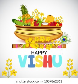 Vector illustration of a Background for Traditional Indian Festival Happy Vishu Celebrated in Kerala India.