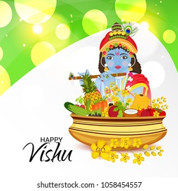 Vector illustration of a Background for Traditional Indian Festival Happy Vishu Celebrated in Kerala India.