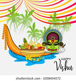 Vector illustration of a Background for Traditional Indian Festival Happy Vishu Celebrated in Kerala India.