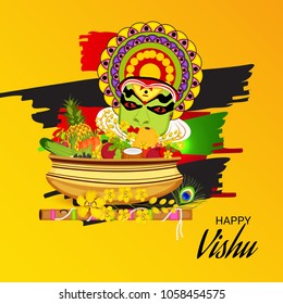 Vector illustration of a Background for Traditional Indian Festival Happy Vishu Celebrated in Kerala India.