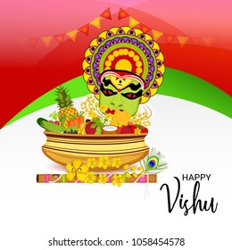 Vector illustration of a Background for Traditional Indian Festival Happy Vishu Celebrated in Kerala India.
