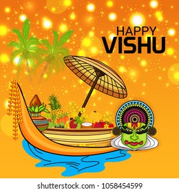 Vector illustration of a Background for Traditional Indian Festival Happy Vishu Celebrated in Kerala India.