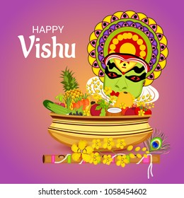 Vector illustration of a Background for Traditional Indian Festival Happy Vishu Celebrated in Kerala India.
