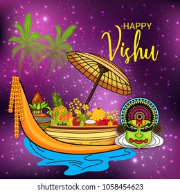 Vector illustration of a Background for Traditional Indian Festival Happy Vishu Celebrated in Kerala India.