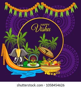 Vector illustration of a Background for Traditional Indian Festival Happy Vishu Celebrated in Kerala India.