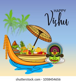 Vector illustration of a Background for Traditional Indian Festival Happy Vishu Celebrated in Kerala India.