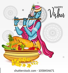 Vector illustration of a Background for Traditional Indian Festival Happy Vishu Celebrated in Kerala India.