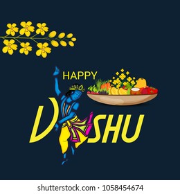 Vector illustration of a Background for Traditional Indian Festival Happy Vishu Celebrated in Kerala India.