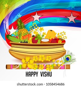 Vector illustration of a Background for Traditional Indian Festival Happy Vishu Celebrated in Kerala India.