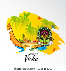 Vector illustration of a Background for Traditional Indian Festival Happy Vishu Celebrated in Kerala India.