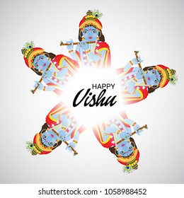 Vector illustration of a Background for Traditional Indian Festival Happy Vishu Celebrated in Kerala India.
