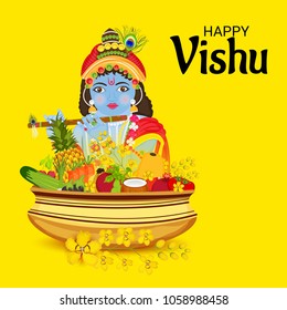 Vector illustration of a Background for Traditional Indian Festival Happy Vishu Celebrated in Kerala India.
