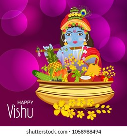 Vector illustration of a Background for Traditional Indian Festival Happy Vishu Celebrated in Kerala India.
