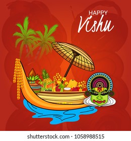 Vector illustration of a Background for Traditional Indian Festival Happy Vishu Celebrated in Kerala India.
