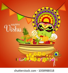 Vector illustration of a Background for Traditional Indian Festival Happy Vishu Celebrated in Kerala India.
