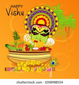 Vector illustration of a Background for Traditional Indian Festival Happy Vishu Celebrated in Kerala India.
