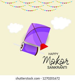 Vector illustration of a Background for Traditional Indian Festival Celebrate Makar Sankranti with Colorful Kites. 