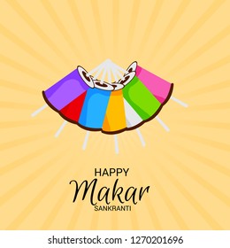 Vector illustration of a Background for Traditional Indian Festival Celebrate Makar Sankranti with Colorful Kites. 