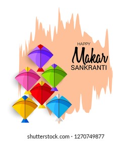 Vector illustration of a Background for Traditional Indian Festival Celebrate Makar Sankranti with Colorful Kites. 