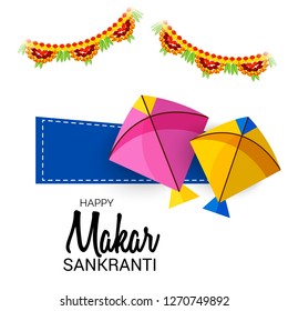 Vector illustration of a Background for Traditional Indian Festival Celebrate Makar Sankranti with Colorful Kites. 